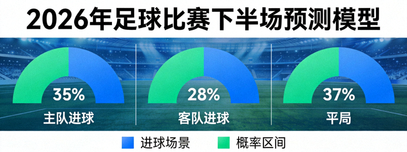 2026年足球比赛下半场预测模型的可视化图表，展示三种不同场景的概率分布